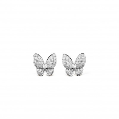 VAN CLEEF ARPELS TWO BUTTERFLY EARRINGS - WHITE GOLD, DIAMOND  VCARB82900
